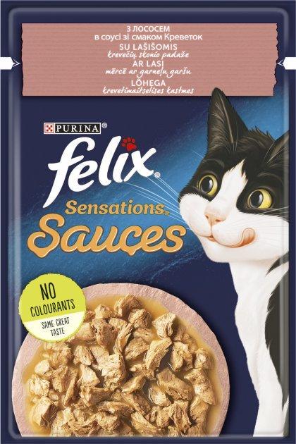 Влажный корм Felix Sensations Sauces с лососем в соусе со вкусом креветок 85 г 78 шт.