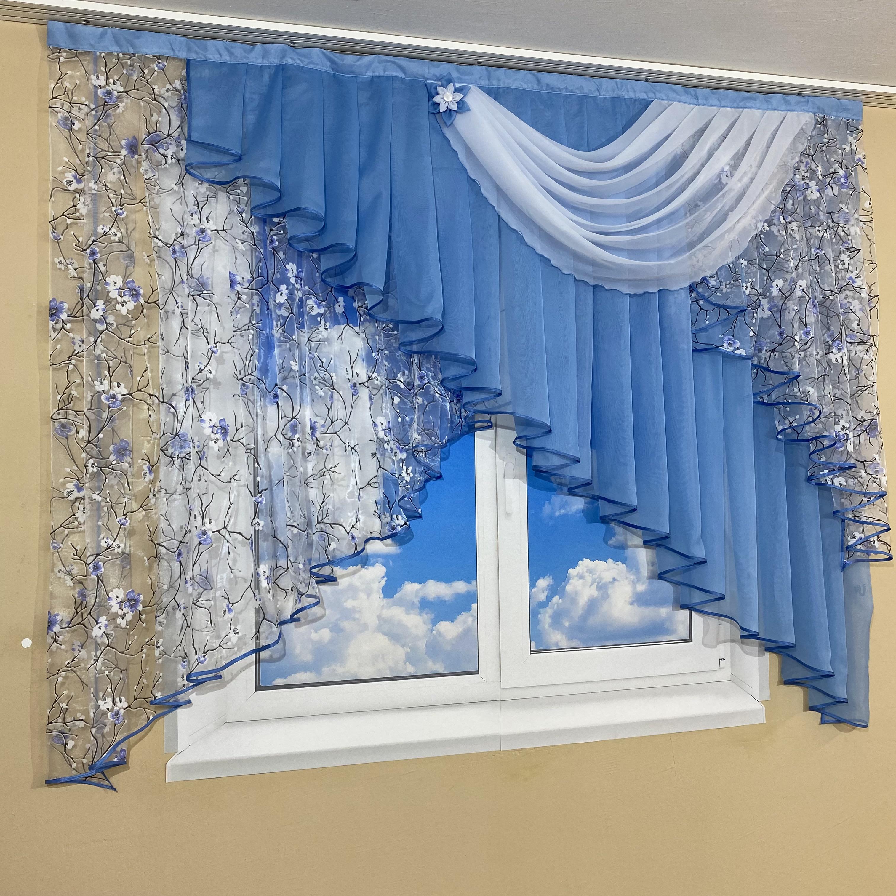 Тюль на кухню TG Home №446 Голубой (446-9/907) - фото 3 Тюль на кухню TG Home №446 Голубой (446-9/907) - фото 3