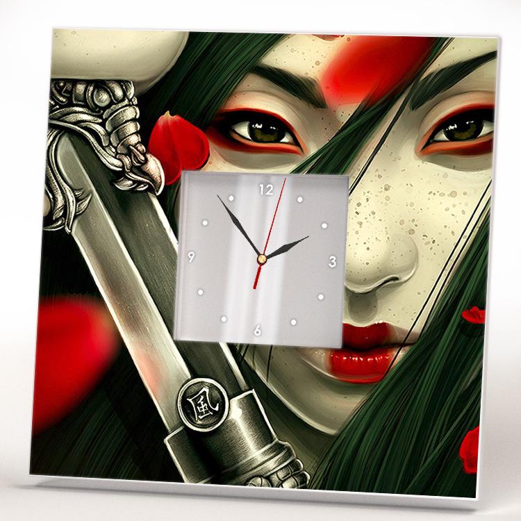 Часы Девушка Гейша Самурай 260x260 мм (C03613)