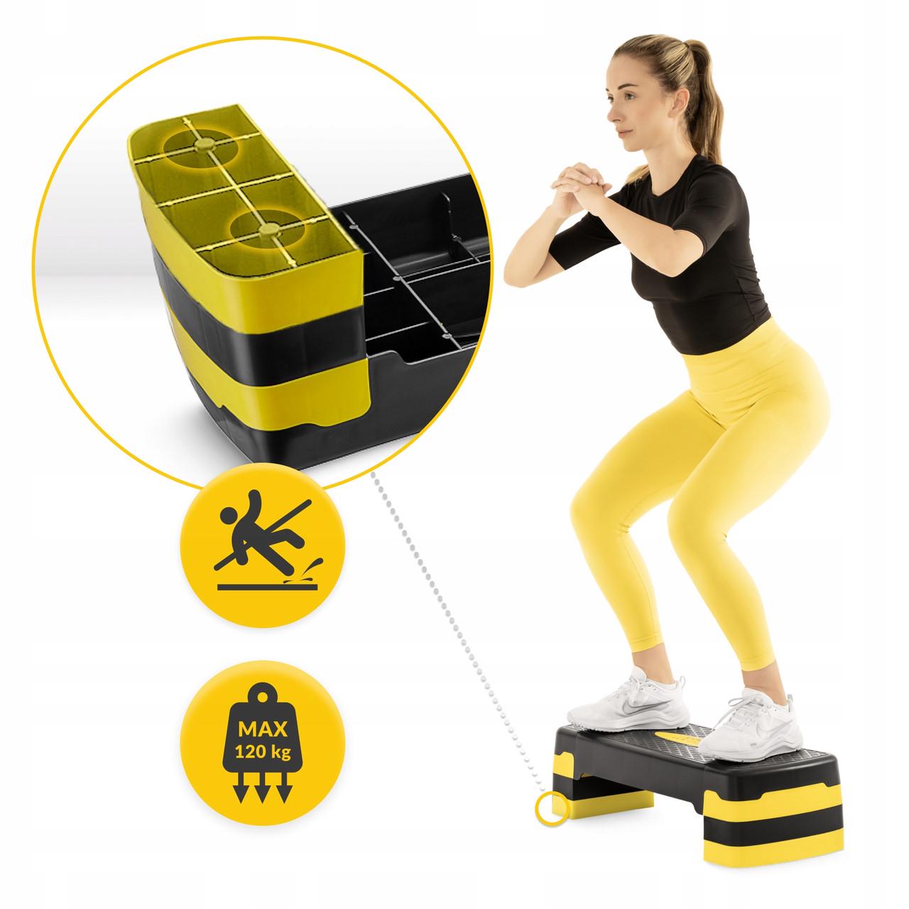 Степ-платформа 3-ступенчатая 4fizjo 69х28х10-15-20 см Black/Yellow (P-5907739311436) - фото 5