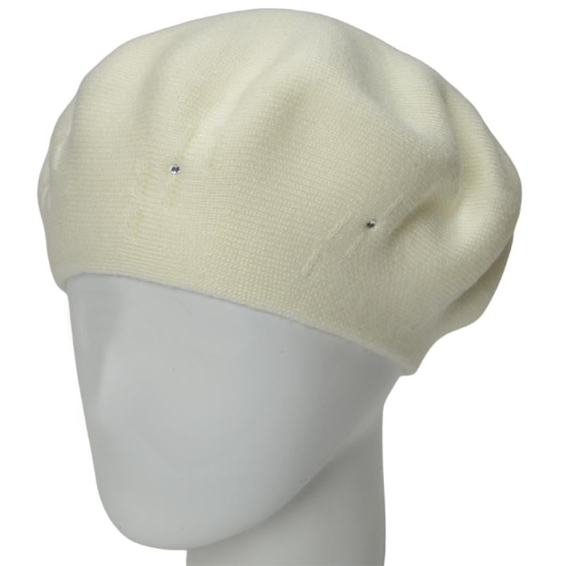 Берет женский Lirus Бусинка осенний тонкой двойной вязки Молочный - фото 1