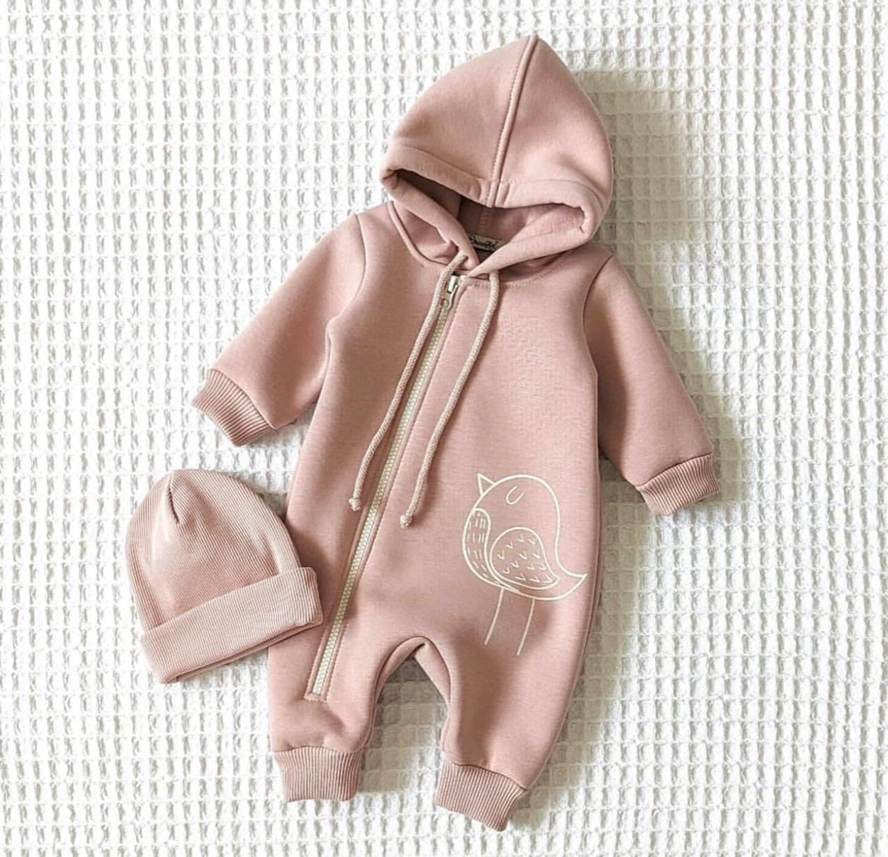 Комбинезон утепленный ромпер с шапочкой DreamKid 56 см Розовый