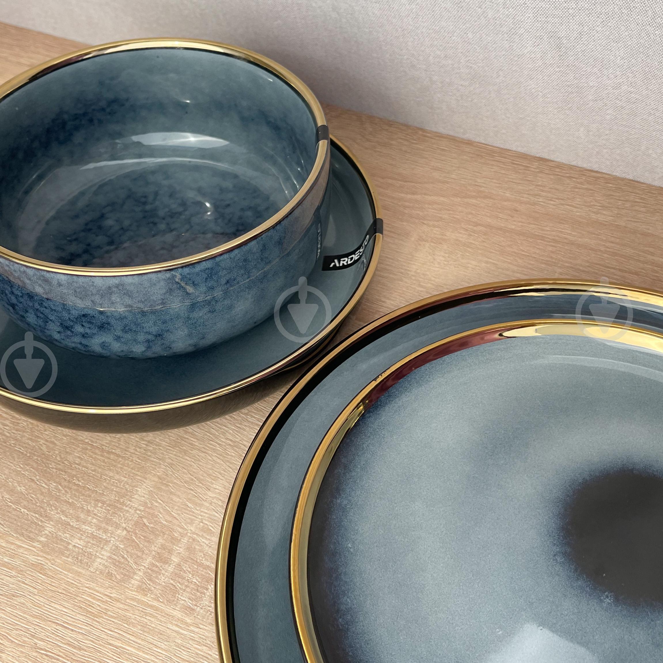 Сервиз столовой посуды Ardesto Andria 48 предметов 12 персон керамика Синий с золотым кантом - фото 2 Сервиз столовой посуды Ardesto Andria 48 предметов 12 персон керамика Синий с золотым кантом - фото 2