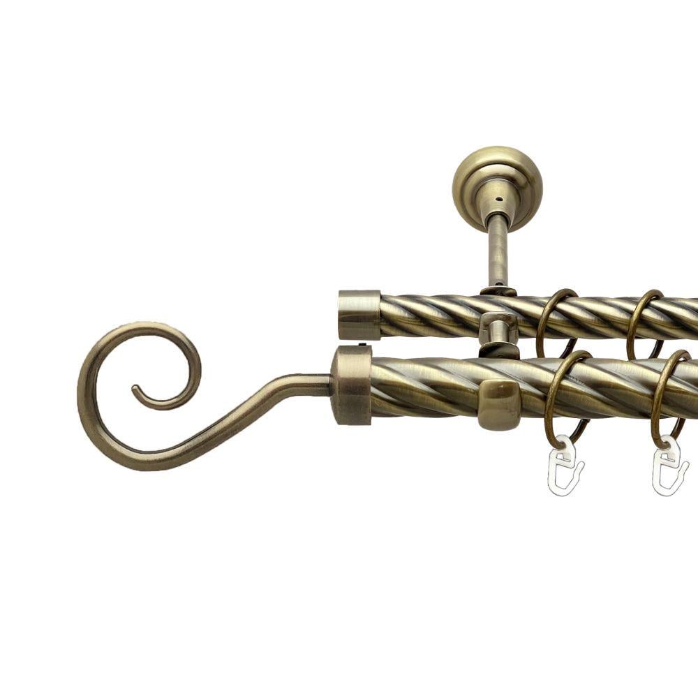 Карниз металлический Orvit Крюк двухрядный открытый/скрученная труба/кольцо металлическое Антик 25/19 мм 300 см (00-00017876)