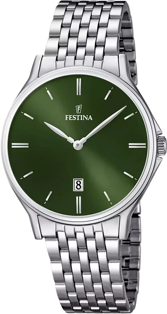 Наручные часы мужские Festina F16744/5 Classics со стальным корпусом WR 50 м и зеленым циферблатом