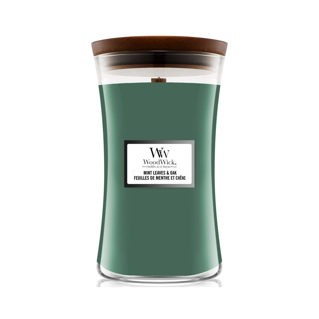 Ароматическая свеча Woodwick Large Mint leaves & Oak с нотами мяты и дуба (5038581141930)