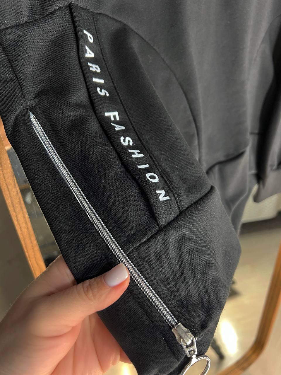 Худи женское JOGGY 8072 оверсайз с капюшоном удлиненное с карманами и молнией S Черный (3322) - фото 2 Худи женское JOGGY 8072 оверсайз с капюшоном удлиненное с карманами и молнией S Черный (3322) - фото 2