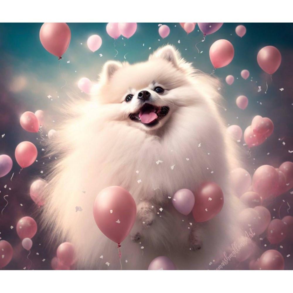 Алмазная мозаика Dreamtoys Щенок шпиц в воздушных шарах 30x40 см (S20015)