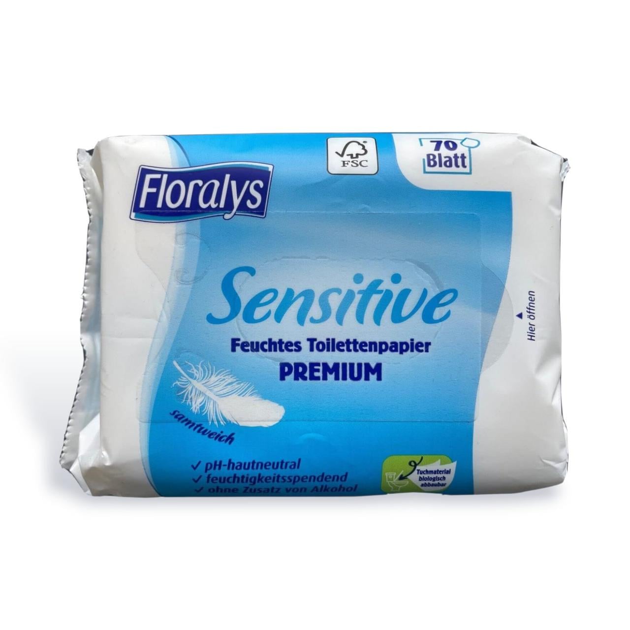Туалетний папіпр вологий Floralys Sensitive Premium 70 шт.