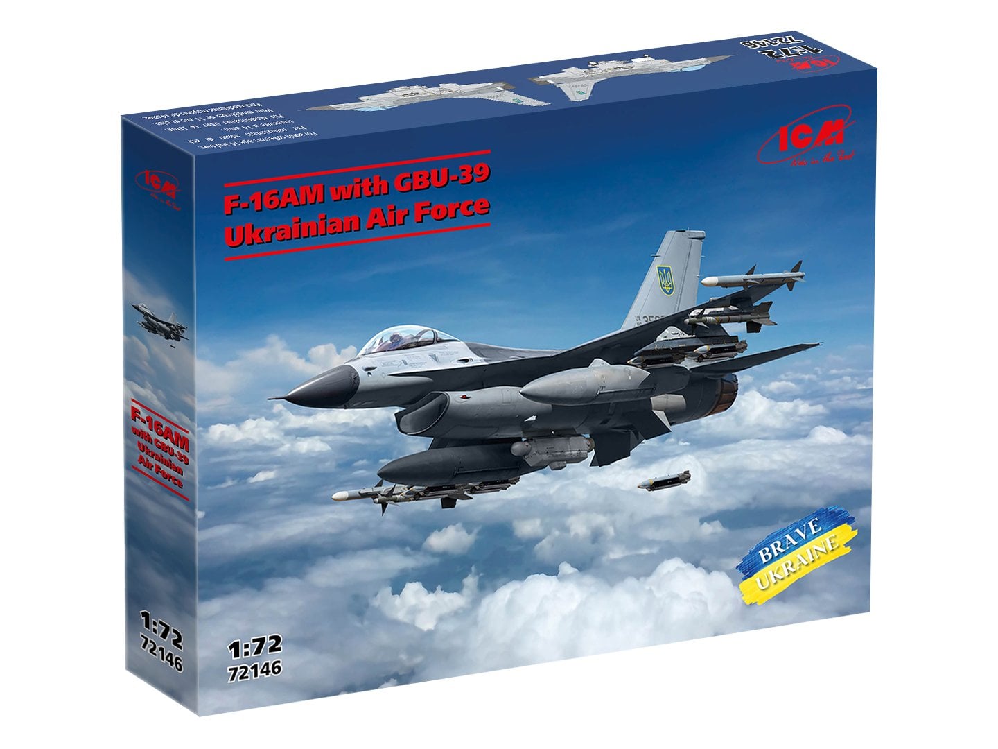 Сборная модель ICM самолета F-16AM с GBU-39 Военно-воздушных сил Украины масштаб 1:72 (72146)