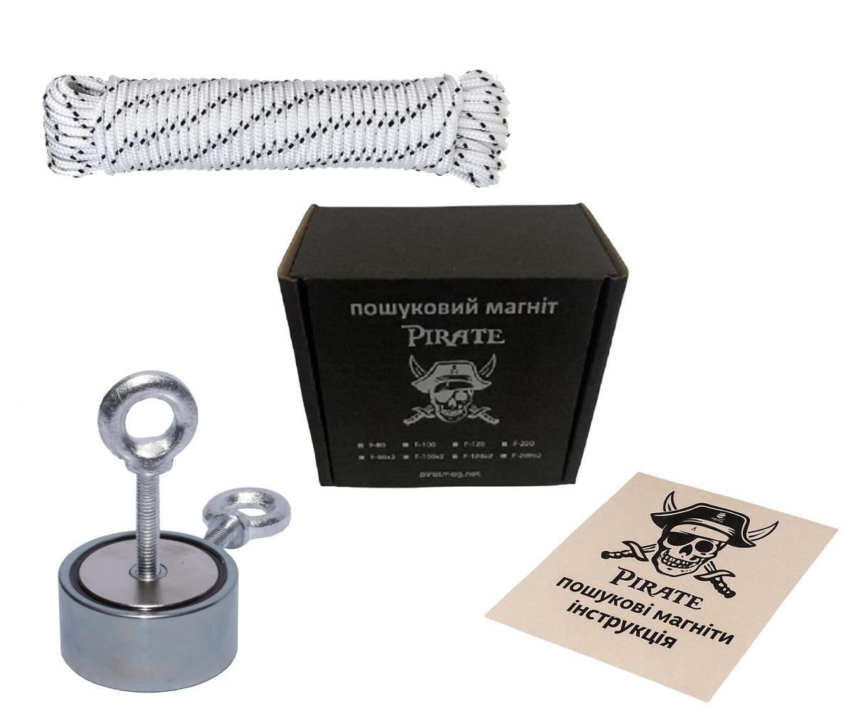 Пошуковий магніт ПІРАТ F100х2 та трос 20 м (1000000038) - фото 1