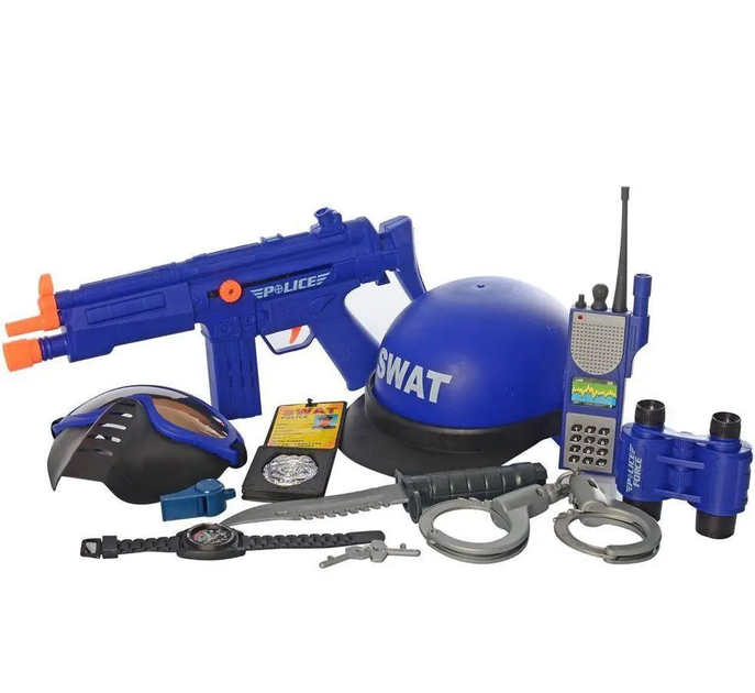 Набор полиции автомат с трещоткой/рация со светом и звуком/каска/маска 10 эл. (34330) - фото 3 Набор полиции автомат с трещоткой/рация со светом и звуком/каска/маска 10 эл. (34330) - фото 3