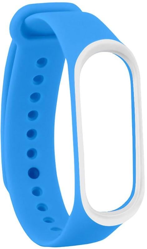 Ремешок UWatch Double Color Replacement Silicone Band Line For Xiaomi Mi Band Line 3/4 Light Blue/White - фото 1