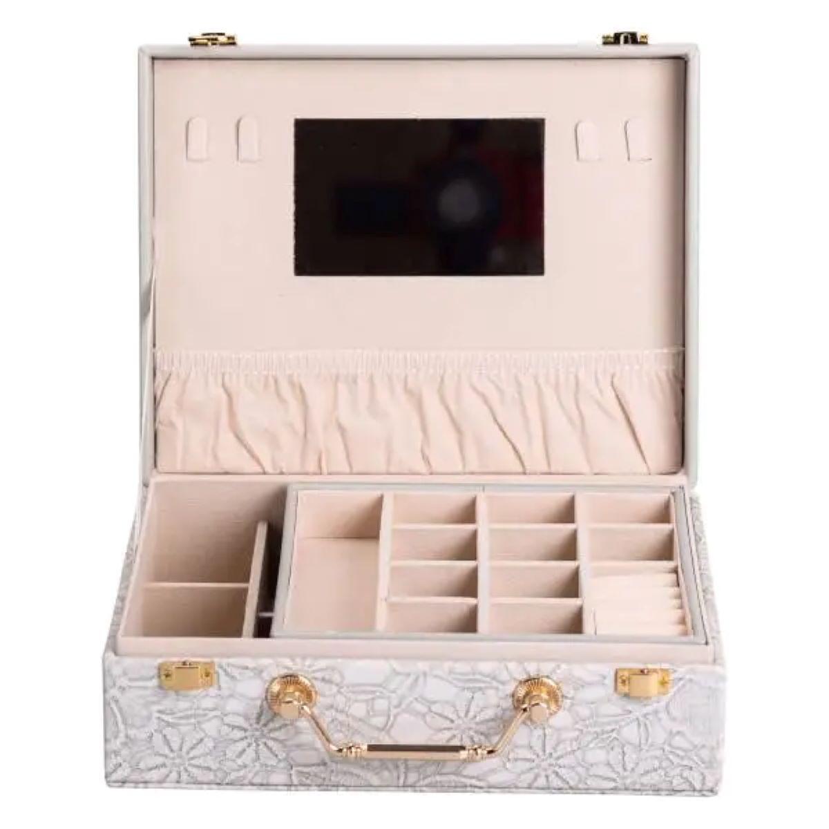 Шкатулка для украшений из экокожи 2 яруса с зеркалом HP-5-15G (A-033852)