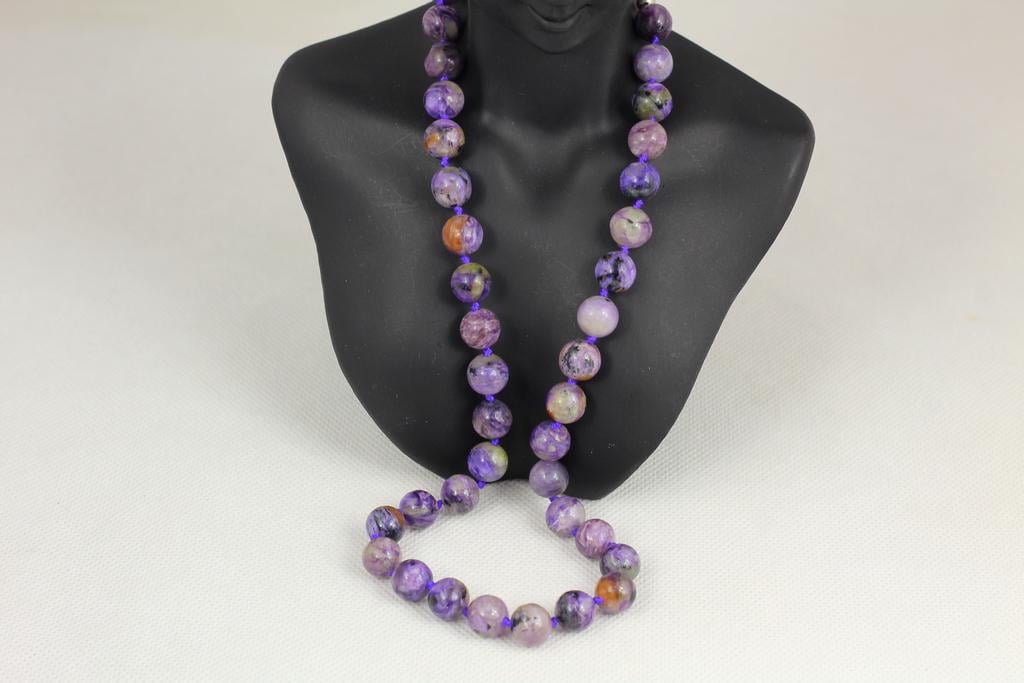 Ожерелье чароит 50 см Серебряный