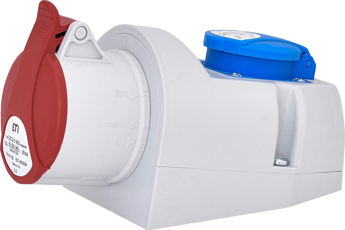 Розетка комбінована ETI силовий роз'єм EZCZ-S-1653 IP44 16A/400V/230V 3P+N+PE/EE 16S Schuko (00000061478)