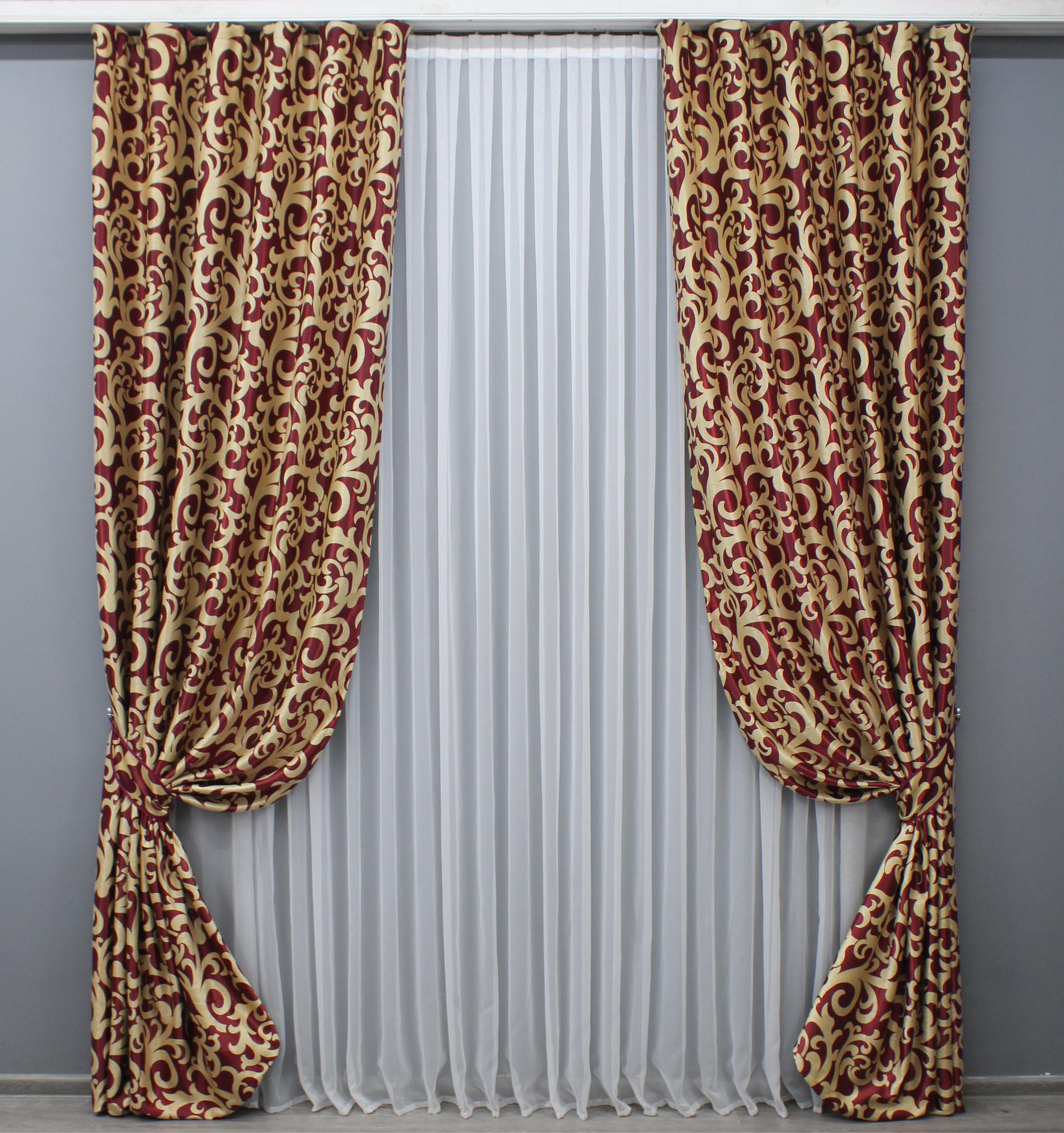 Комплект штор VR-Textil Вензель №073ш А 100х270 см 2 шт. Бордовый/Бежевый (31-229) Комплект штор VR-Textil Вензель №073ш А 100х270 см 2 шт. Бордовый/Бежевый (31-229)