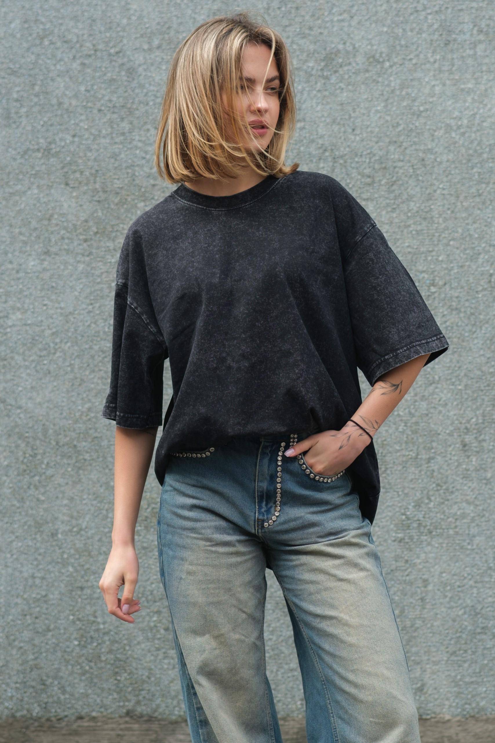 Футболка женская Without Washed вываренная оверсайз L/XL Black (L8049595)
