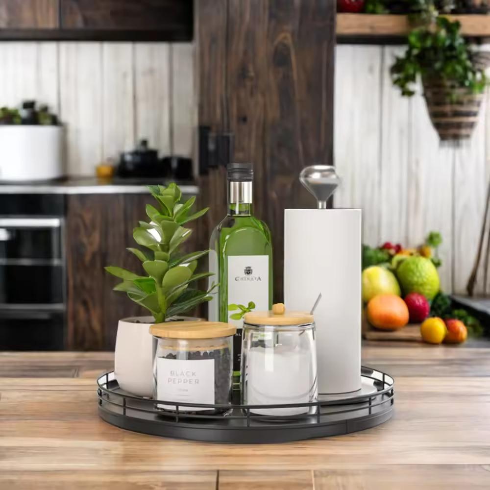 Піднос-столик для кухонного або ванного приладдя дерев'яний 10" Чорний - фото 3