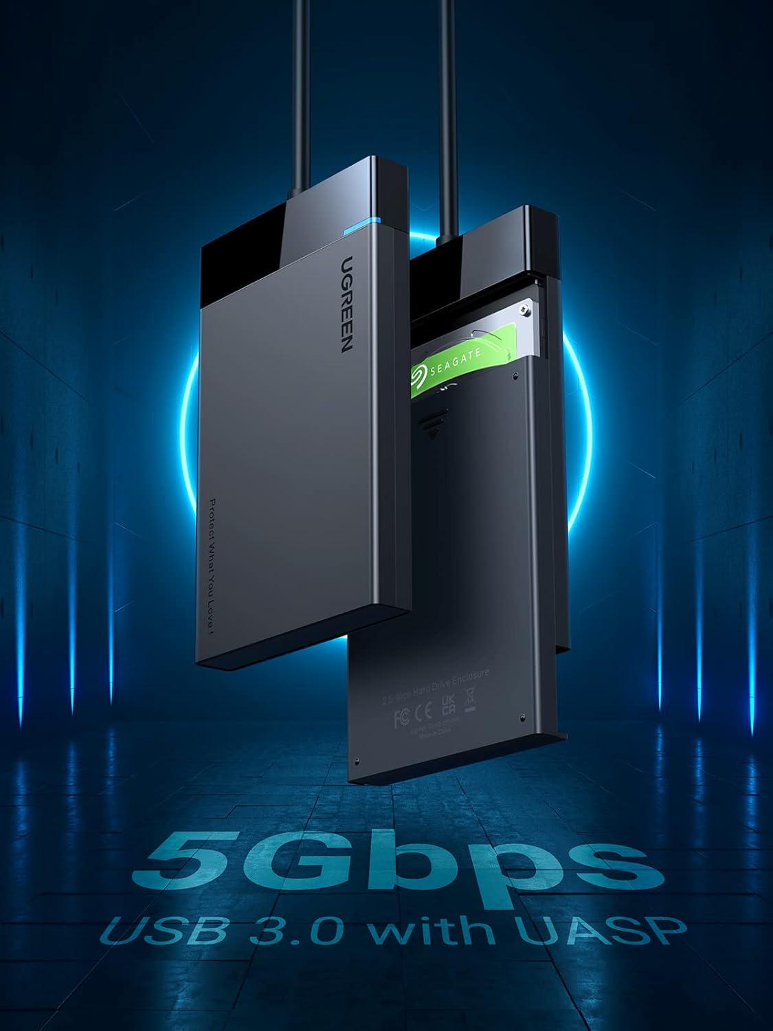 Корпус UGREEN для SSD/HDD 2.5"/5 Гбіт/с SATA III з USB кабелем 0.3 м Чорний (30847) - фото 2