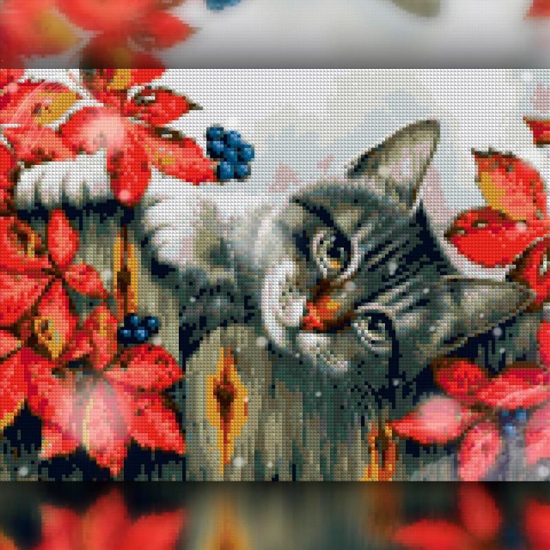 Алмазная мозаика на подрамнике The Wortex Diamonds Котик в цветах 50x60 см (TWD20008XL+P)