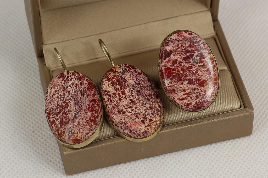 Набор гарнитур сетчатая яшма в мельхиоре Серебристый