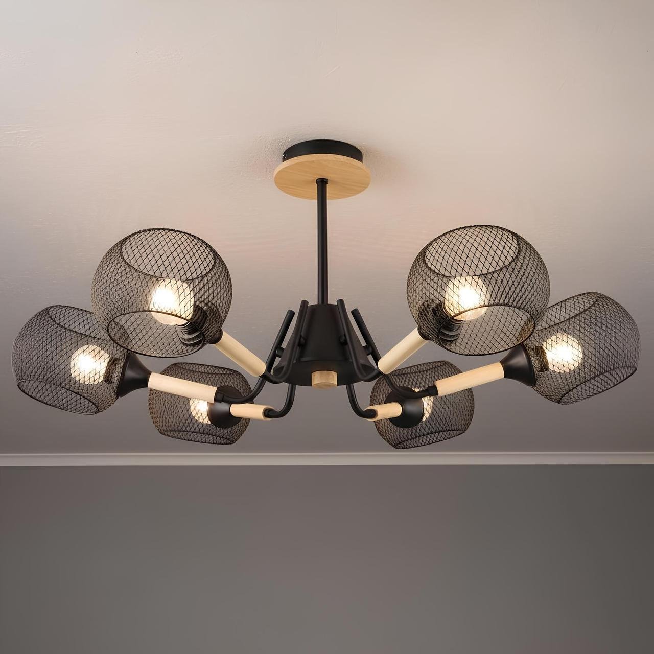 Люстра Valeso на шесть плафонов в сетку под лампы Е27 Черный (N6620/6)