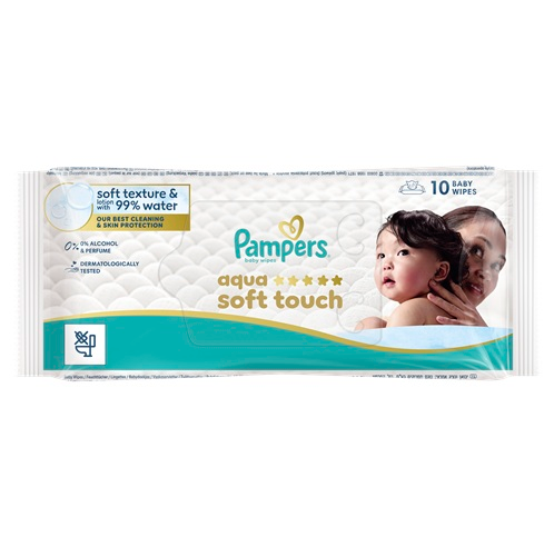Вологі серветки Pampers Aqua Soft Touch з 99% води 10 шт. (300987)