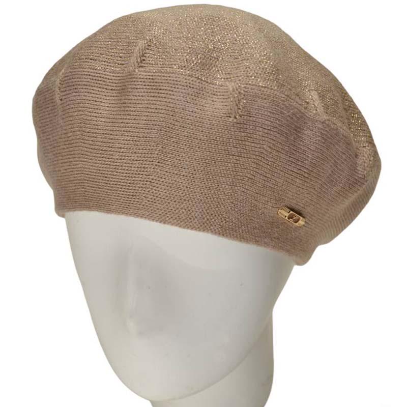 Берет женский Lirus Клео двойной шерстяной тонкой вязки с люрексовой нитью Светло-бежевый (111321)