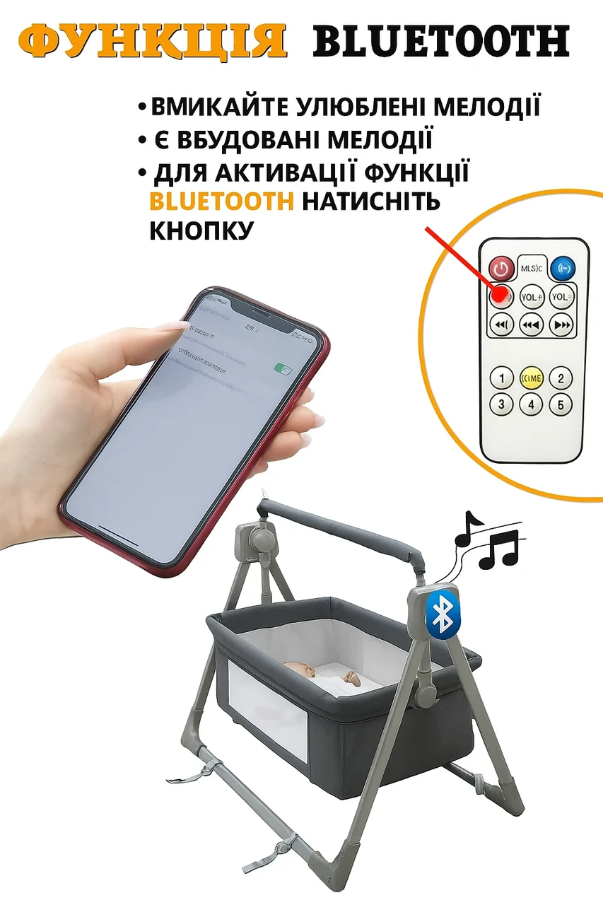 Кроватка электрическая для новорожденных Folem Luna с матрасом/пультом/автоматическая Серый - фото 5