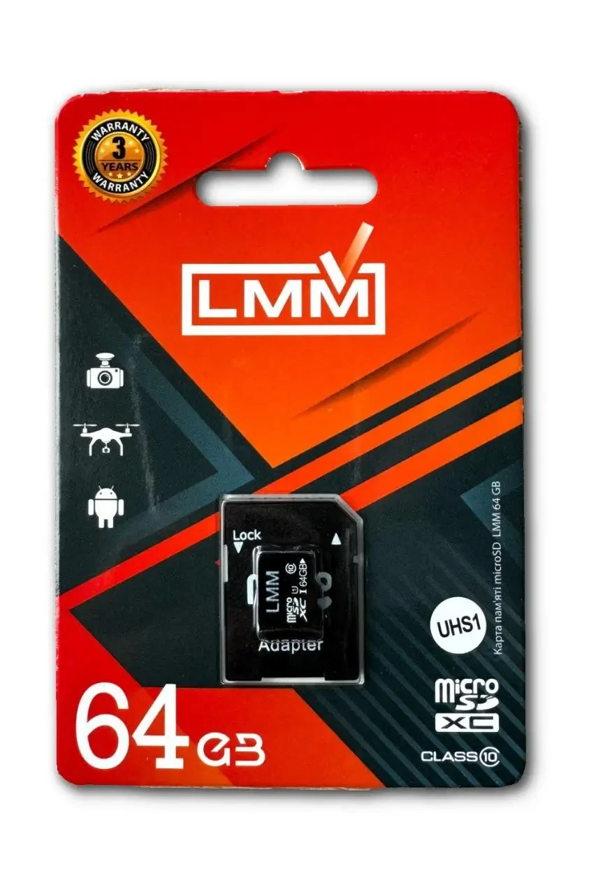 Карта памяти microSDHC 64 ГБ LMM класс 10 UHS-I для смартфона и камеры (64GBSD10U1-01)