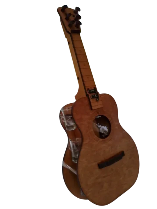 Подставка Домик Гитара с рюмками деревянная для бутылки