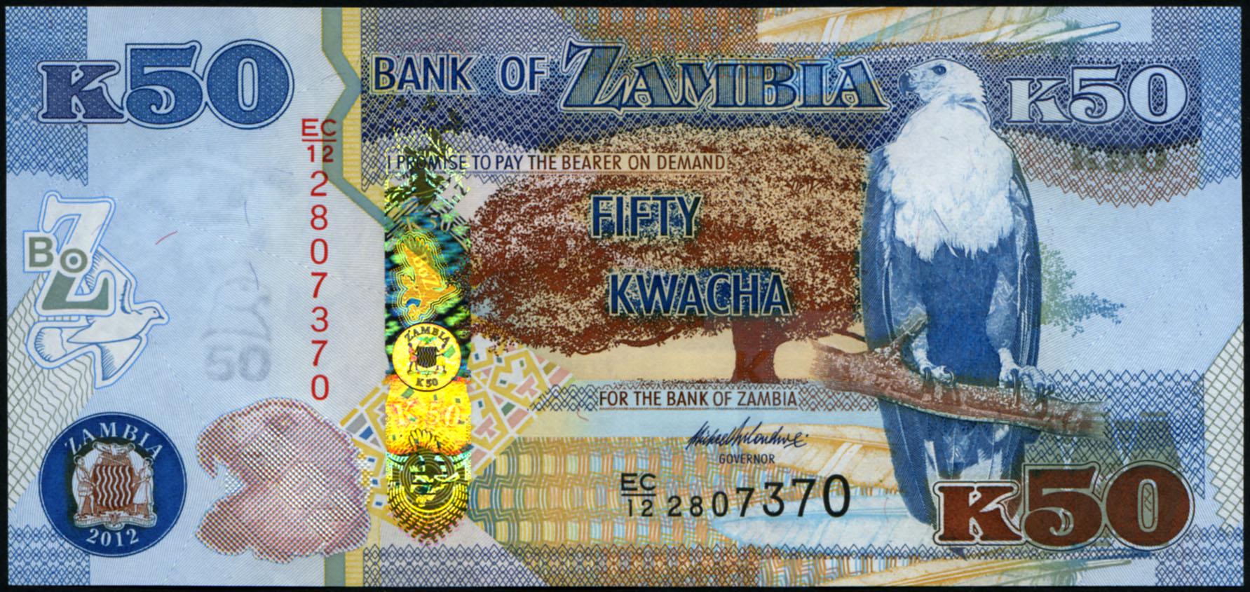 Коллекционная банкнота Замбия 2012 50 квач P53a UNC