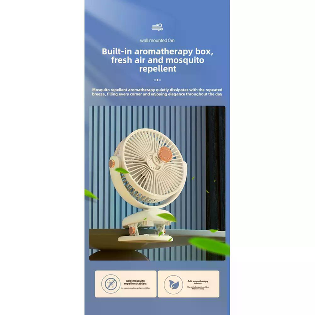 Вентилятор-міні портативний акумуляторний на прищіпці M9 з регулюванням швидкості та USB зарядкою White (M9 White) - фото 3