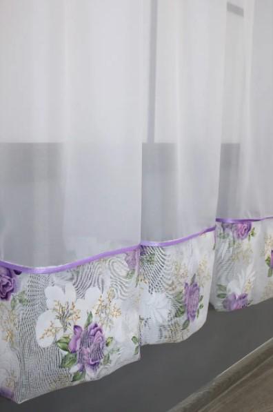 Гардина на кухню шифон/жакард 270х170 см Білий/Бузковий (110к) - фото 3 Гардина на кухню шифон/жакард 270х170 см Білий/Бузковий (110к) - фото 3