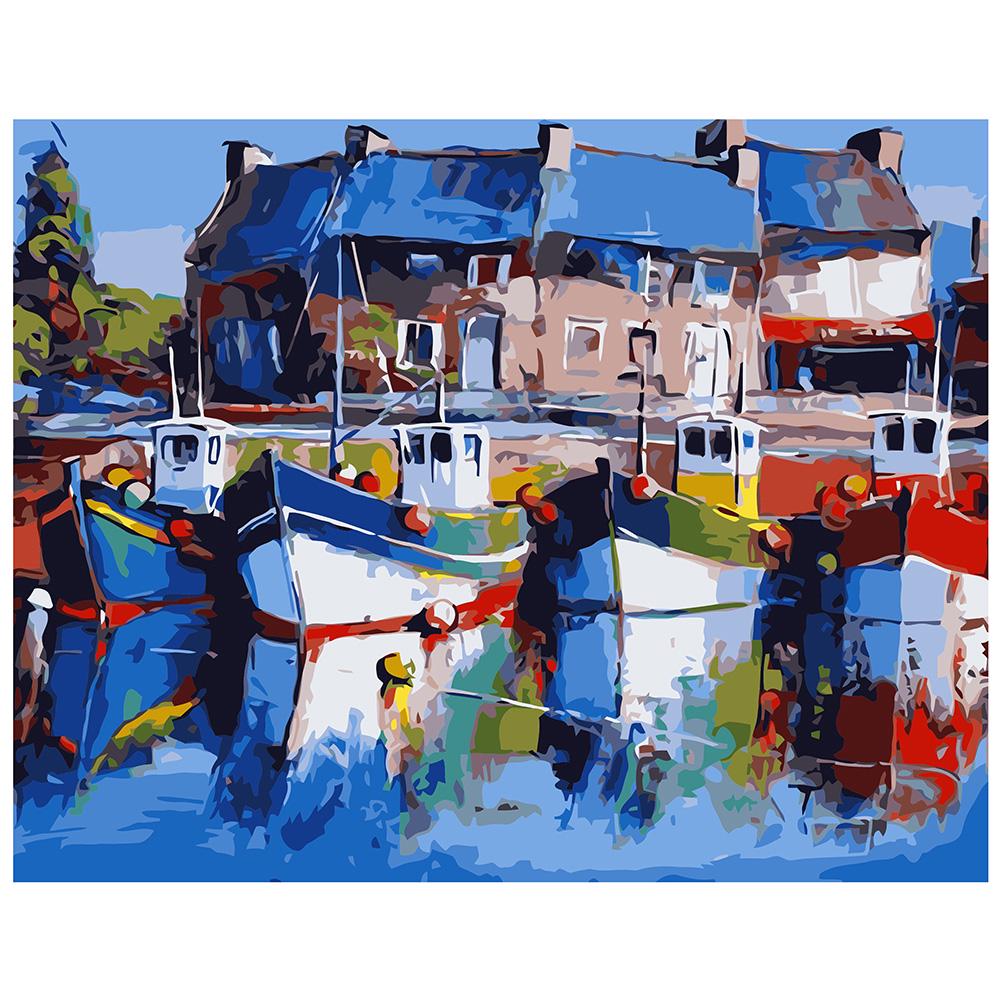 Картина по номерам Strateg Премиум Яркие лодки с лаком 40х50 см (VA-1000)