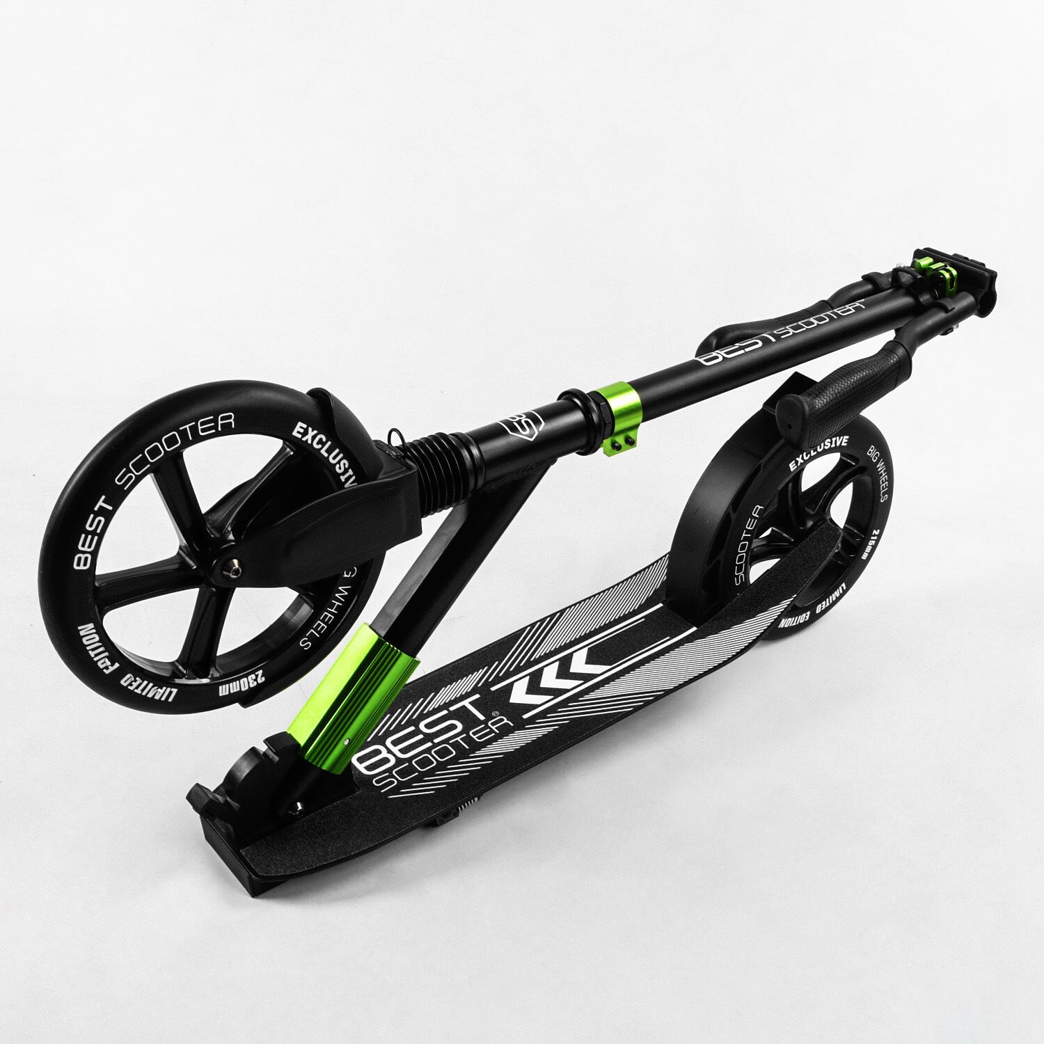 Самокат двухколесный Best Scooter колеса PU складной амортизатор Black/Green (105427) - фото 4