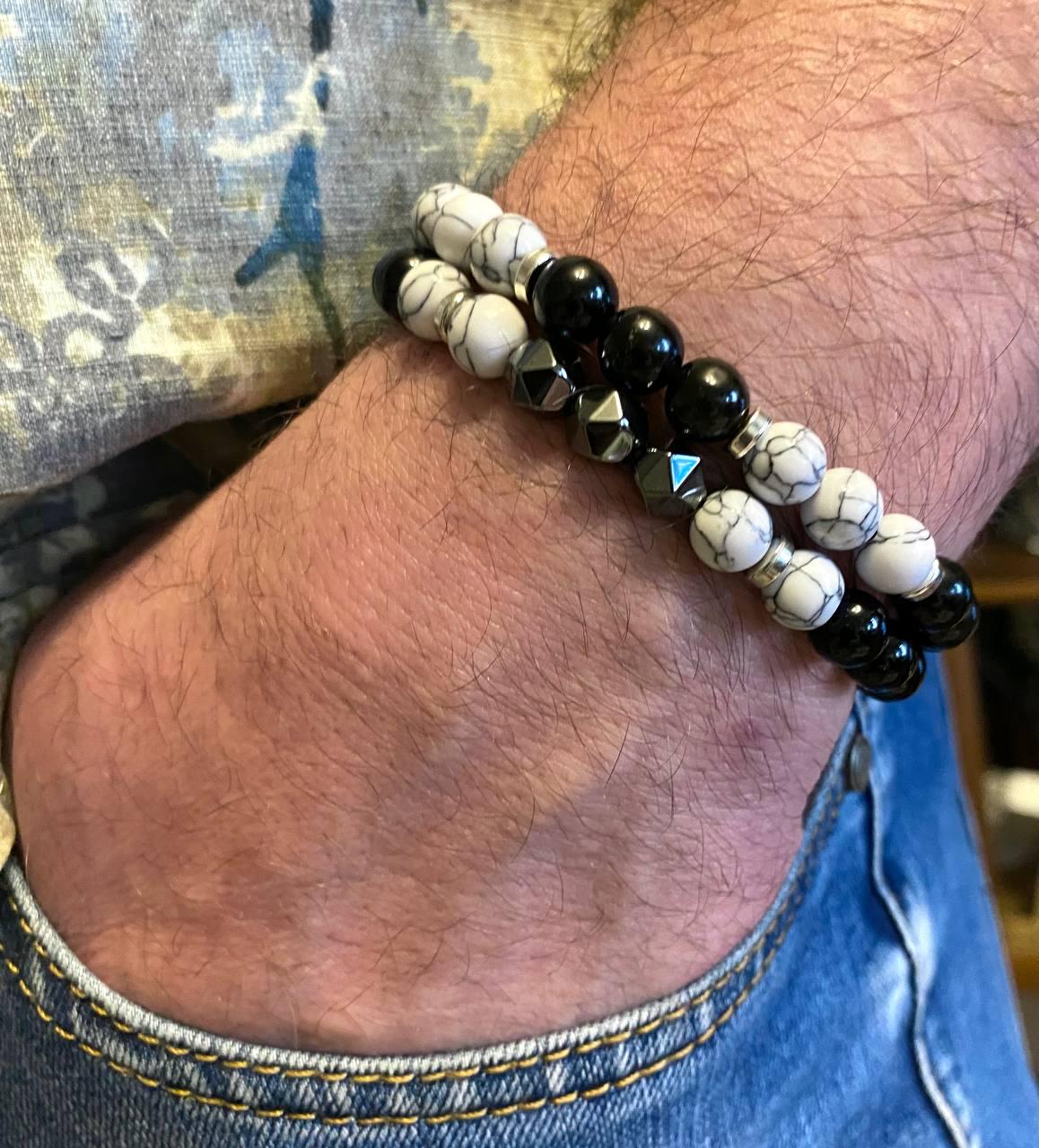 Браслеты LITAURS из натурального камня агат/говлит/гематит d 8 мм М 15-17 см Черный (250211) - фото 5