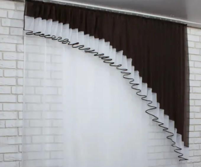 Комплект тюль/ламбрекен кухонные шифон 200х170 см Венге/Белый (062к)