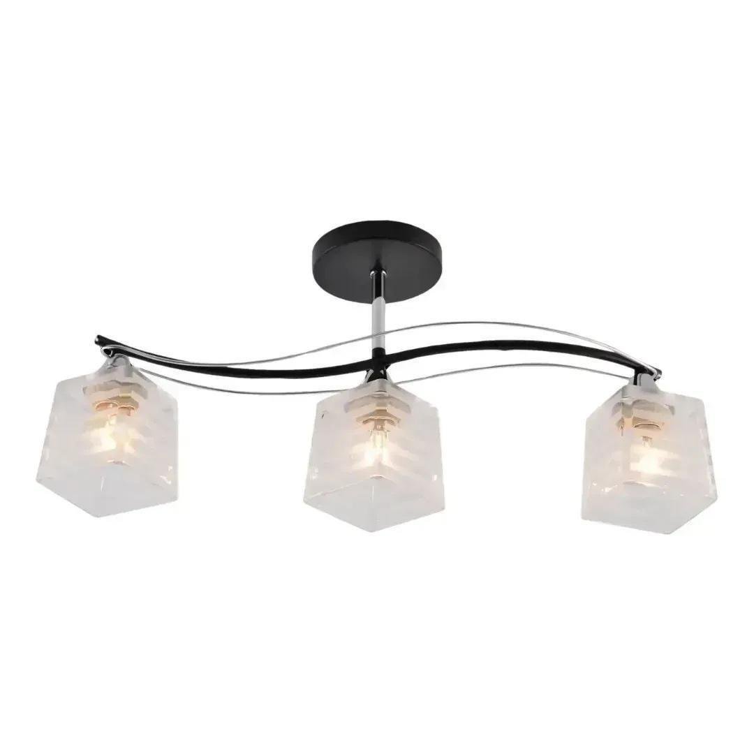 Люстра потолочная Valeso на три плафона в полоску Е27 IP20 Черный/Хром (V-XA1530B/3 BK+CR)