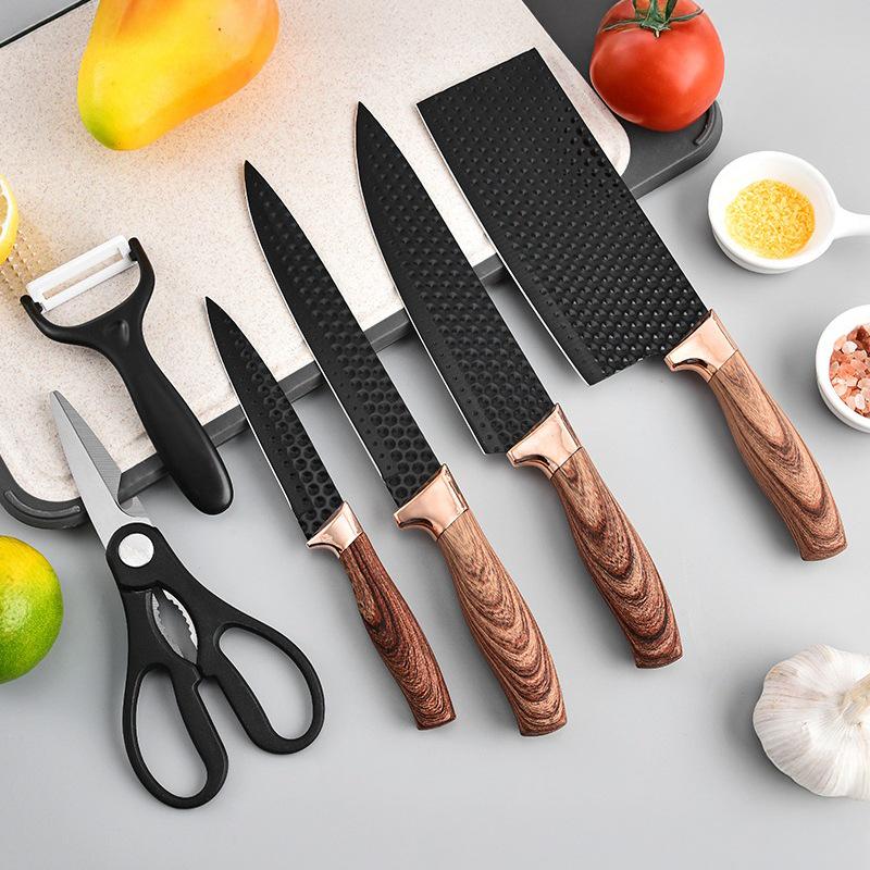 Кухонный набор профессиональных ножей 6в1 из нержавеющей стали и деревянными ручками