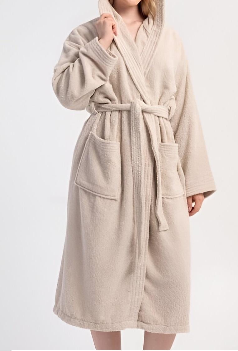 Халат женский махровый с капюшоном 2XL Бежевый (Vie161869) - фото 2 Халат женский махровый с капюшоном 2XL Бежевый (Vie161869) - фото 2