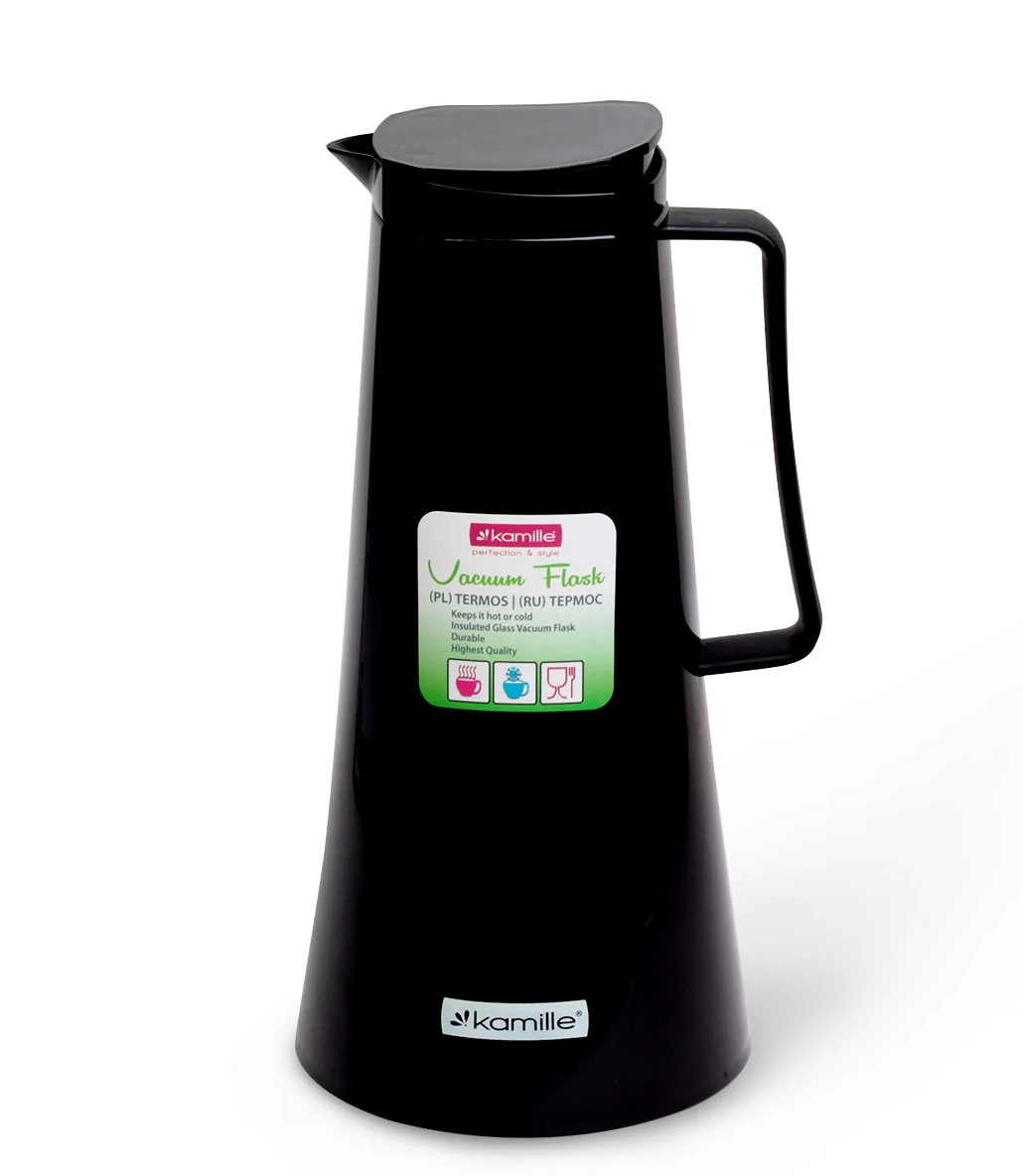 Термос Kamille пластиковый со стеклянной колбой 1000 мл Черный (MKM-2025)