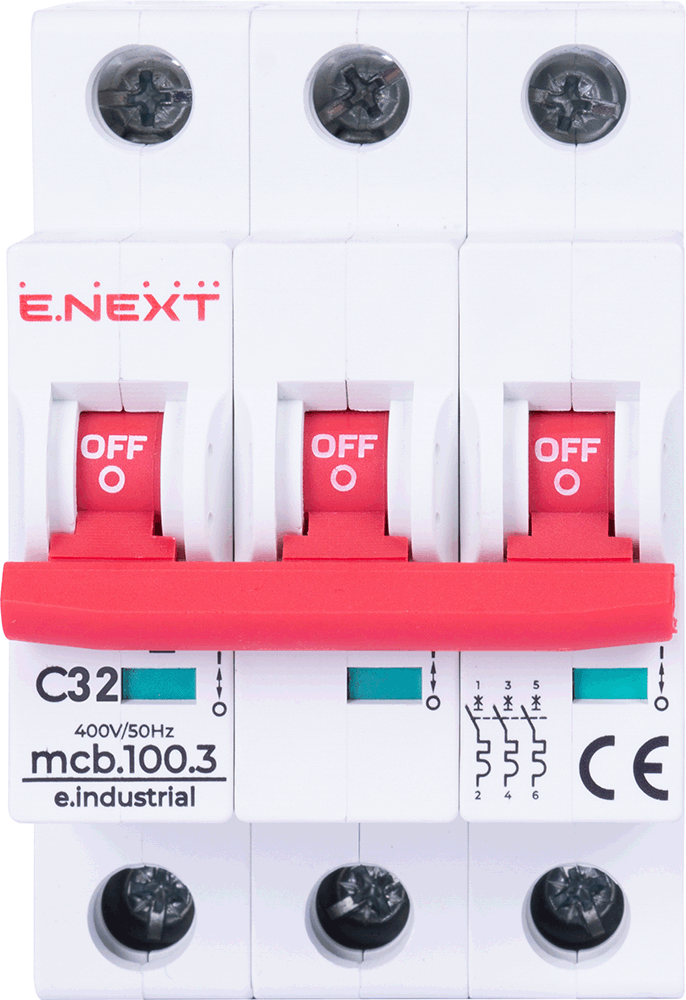 Автоматичний вимикач модульний e.industrial.mcb.100.3.C32 3 р 32А C 10кА (i0180024)