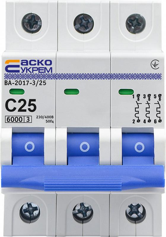 Автоматический выключатель АСКО-Укрем ВА-2017 3P 25А 6кА C (A0010170023)