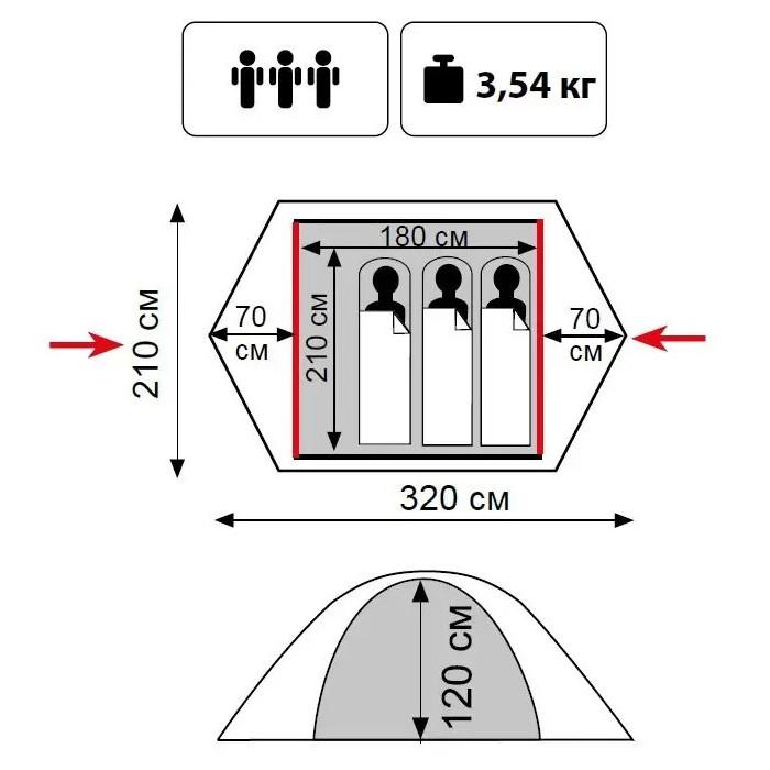 Палатка трехместная туристическая Tramp Lite Tourist 3 двухслойная (iz12935) - фото 2