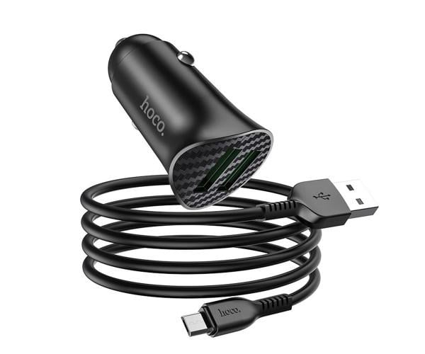 Зарядний пристрій aвтомобільний Hoco Z39 2 USB 3А QC3,0 Micro 1 м Black