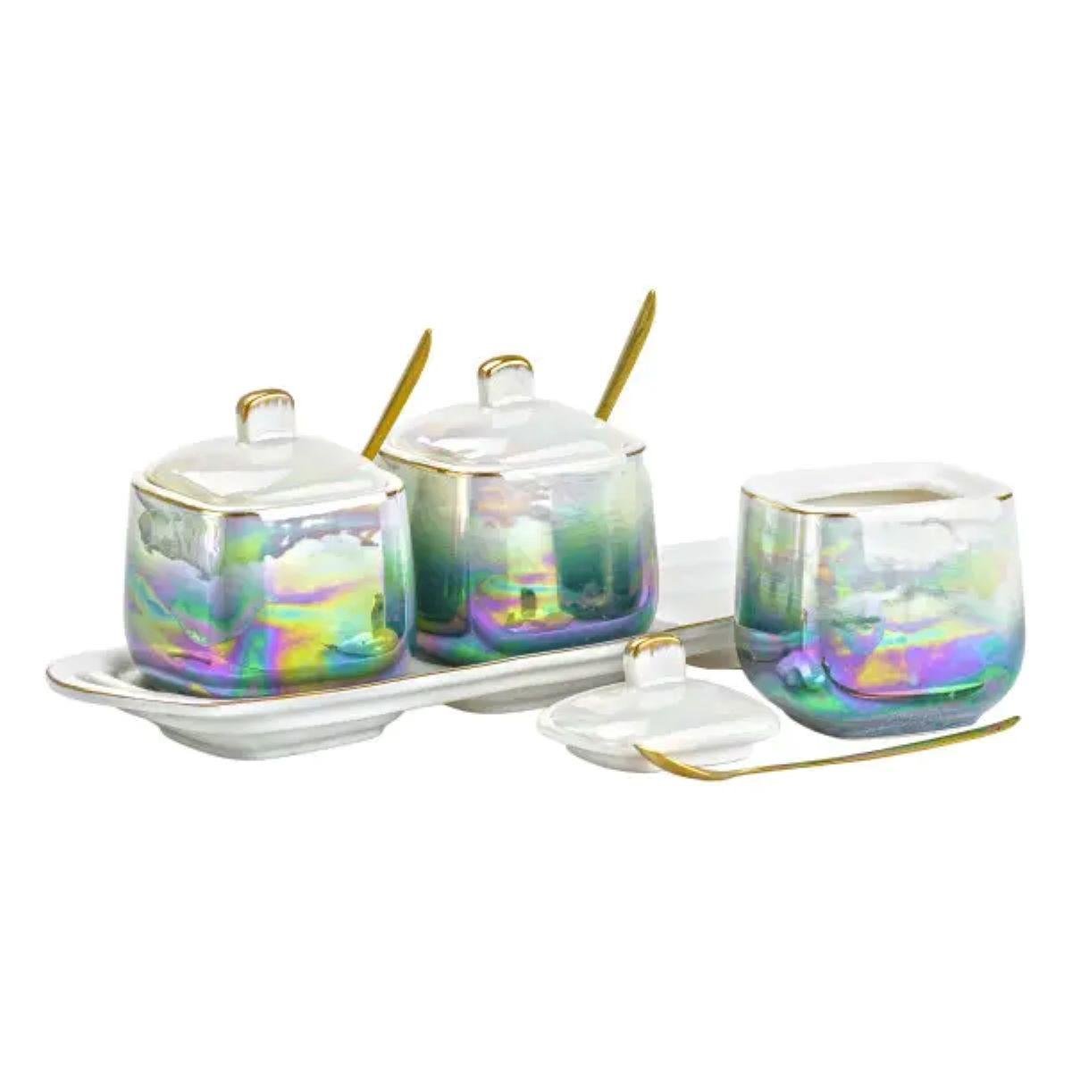 Набір для спецій порцелянаовий на підставці з ложками 3 шт. по 300 мл (HP6178) - фото 4 Набір для спецій порцелянаовий на підставці з ложками 3 шт. по 300 мл (HP6178) - фото 4