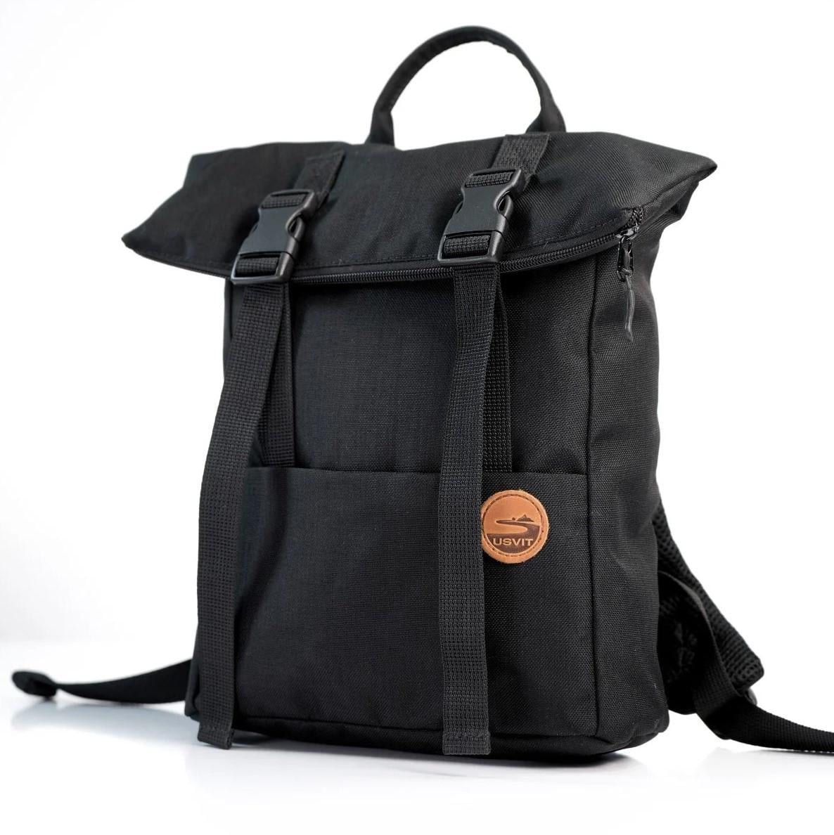 Рюкзак ролл travel bag USVIT Twisted Treasure с капюшоном 35х13х40-50 см Черный