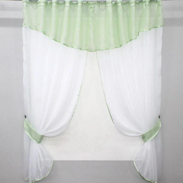 Комплект штор на кухню с ламбрекеном/подвязками 270х170 см Салатовий/Белый (084к)